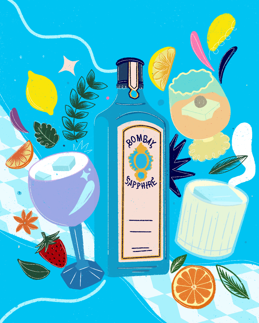 Ilustração Bombay Sapphire feita por Hellen Vieira