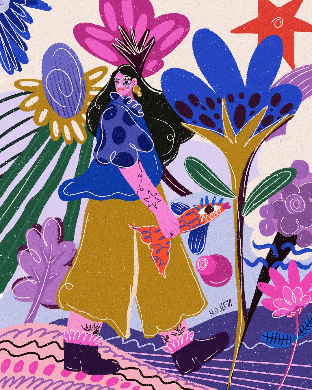 Ilustração autoral Fishes feita por Hellen Vieira