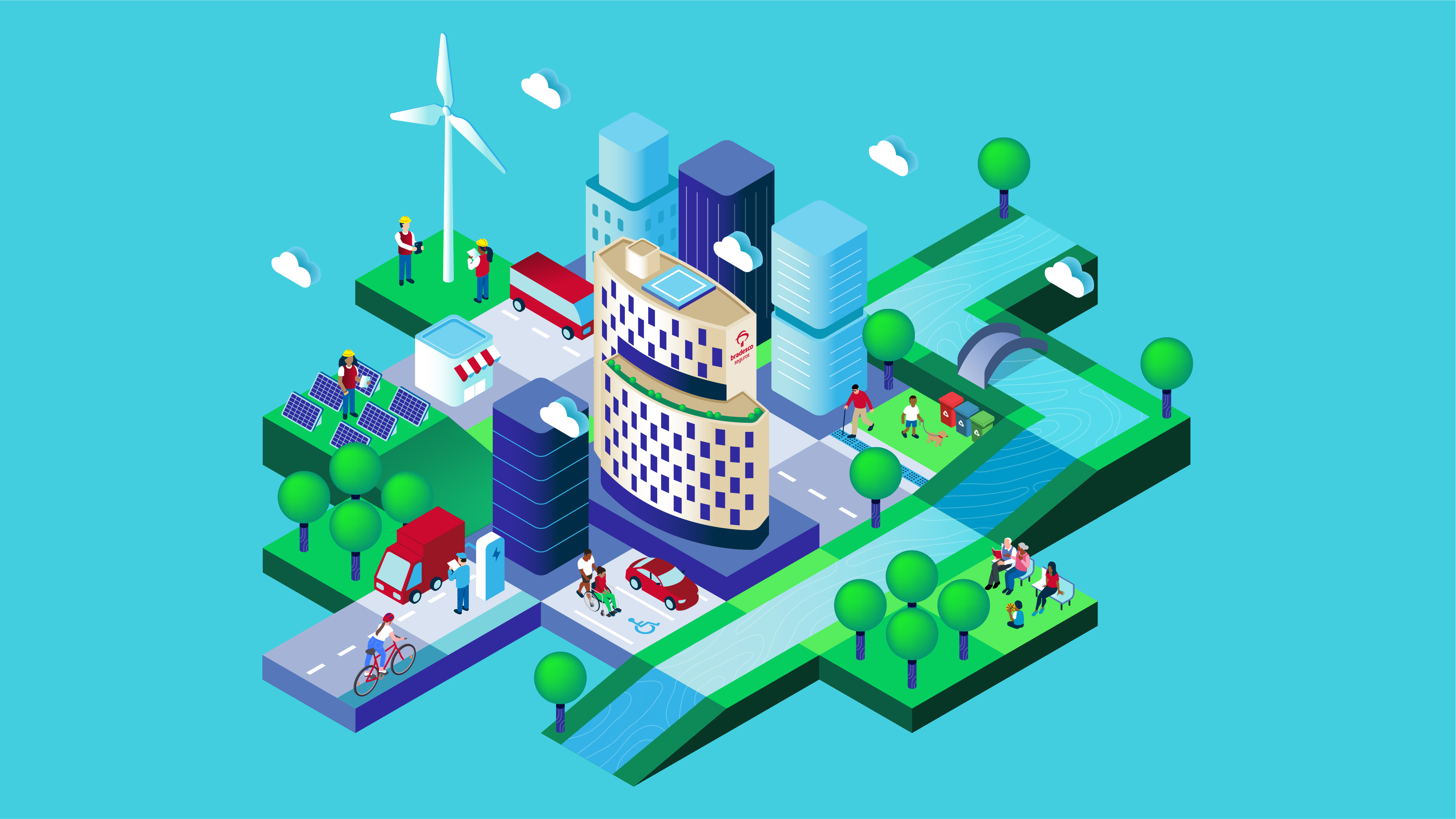 Ilustração feita por Rodrigo César para Bradesco Seguros