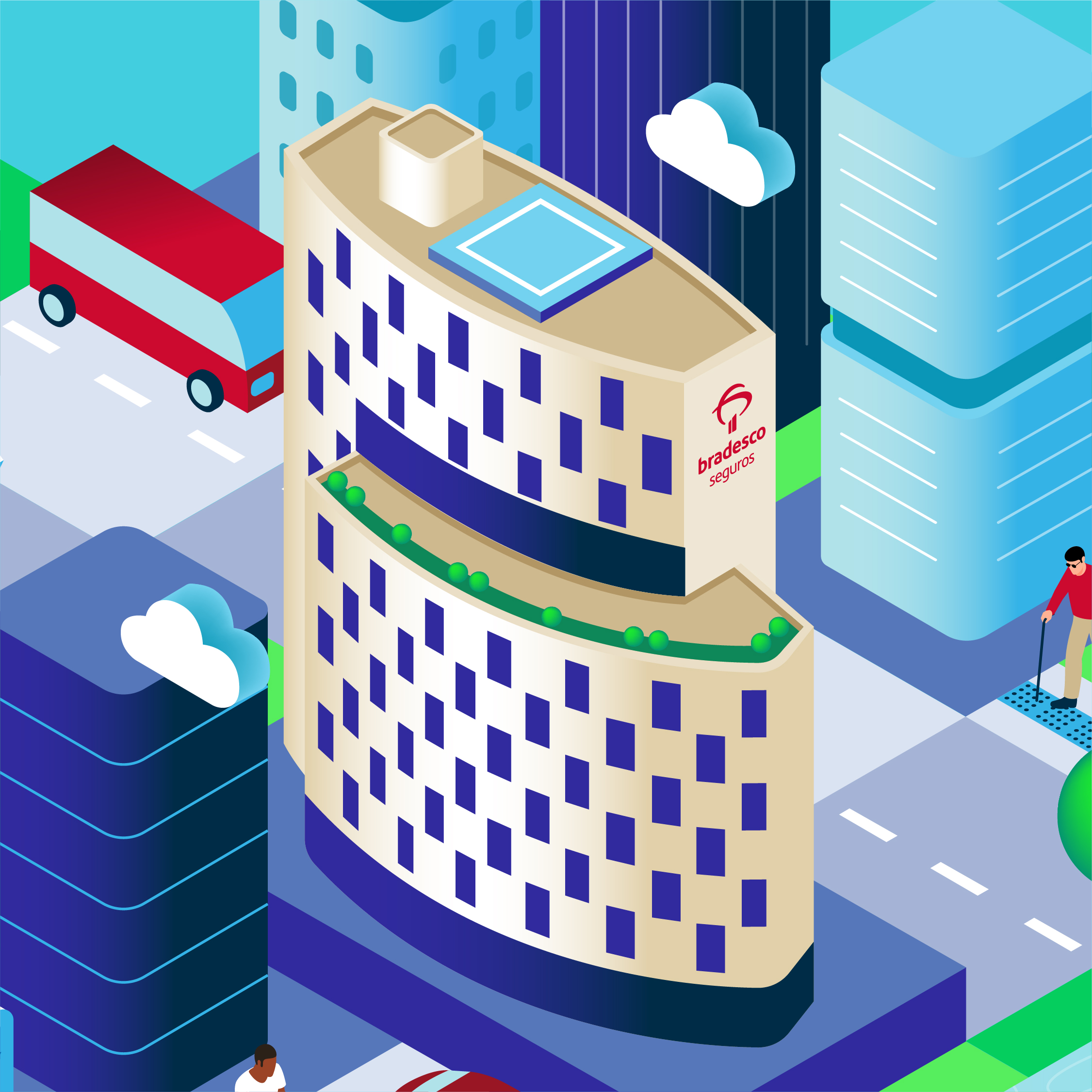 Ilustração feita por Rodrigo César para Bradesco Seguros