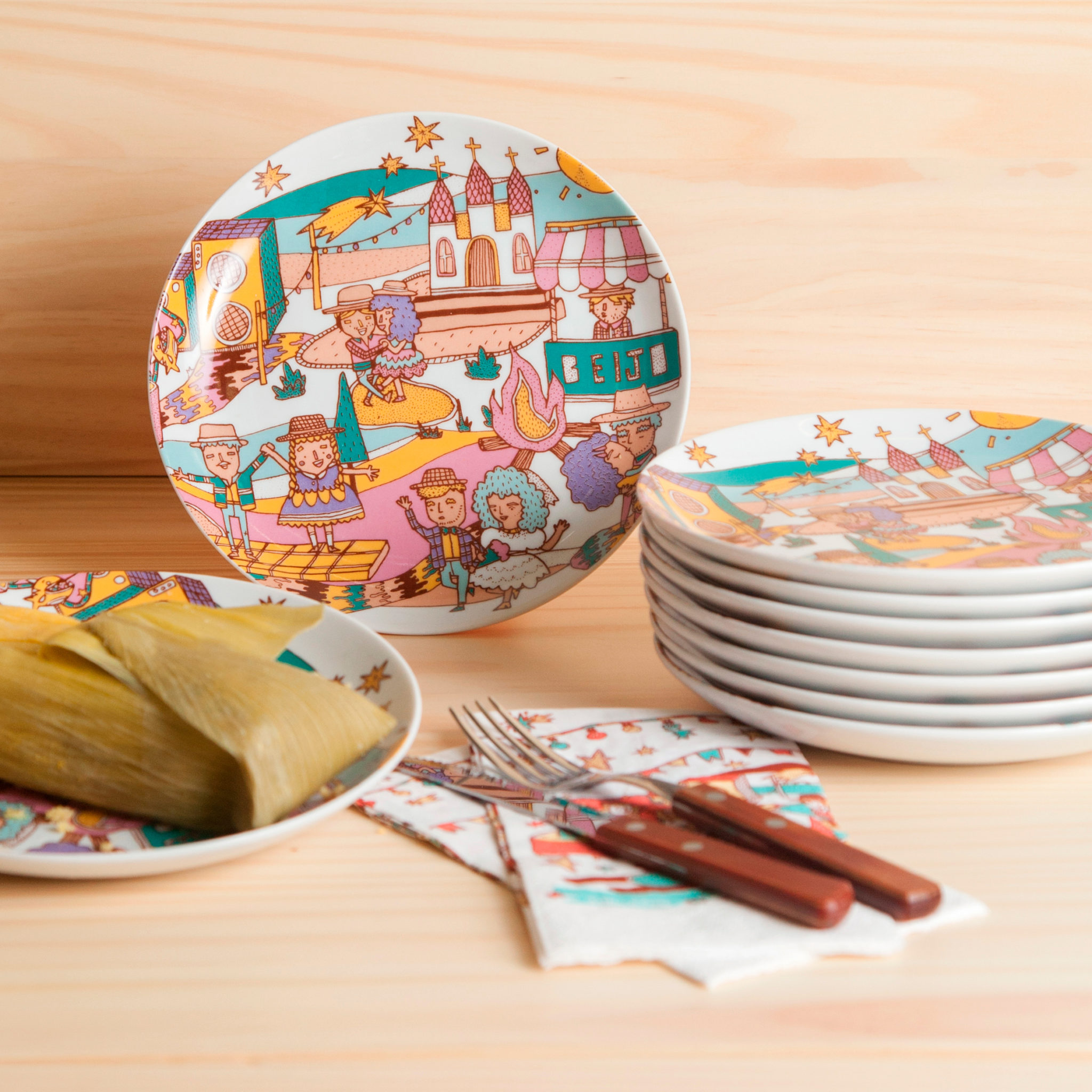 Ilustração de produto Coleção Forró Pipoco para TokStok feita por Herbert Loureiro