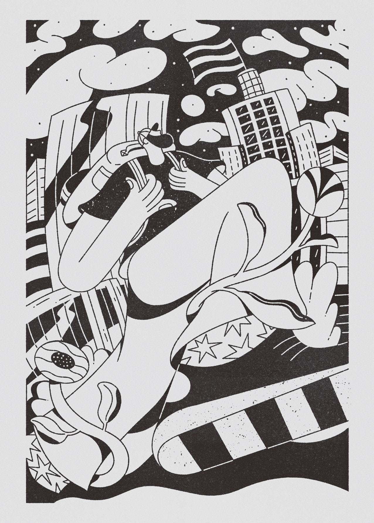 Ilustração editorial para Dois por Um feita por Pevê Azevedo