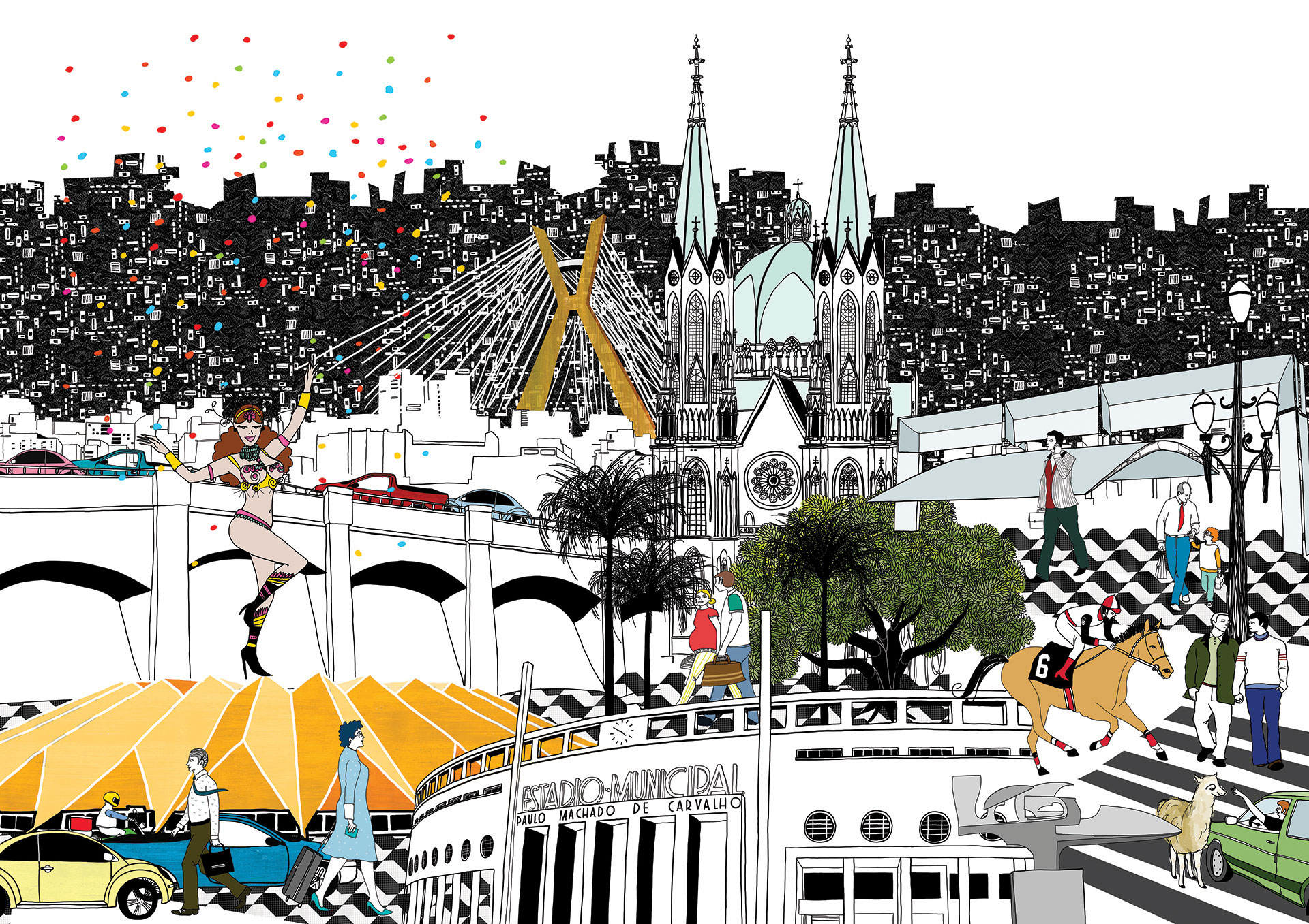 Campaign illustration for São Paulo City Tourism Department made by Adriana Alves