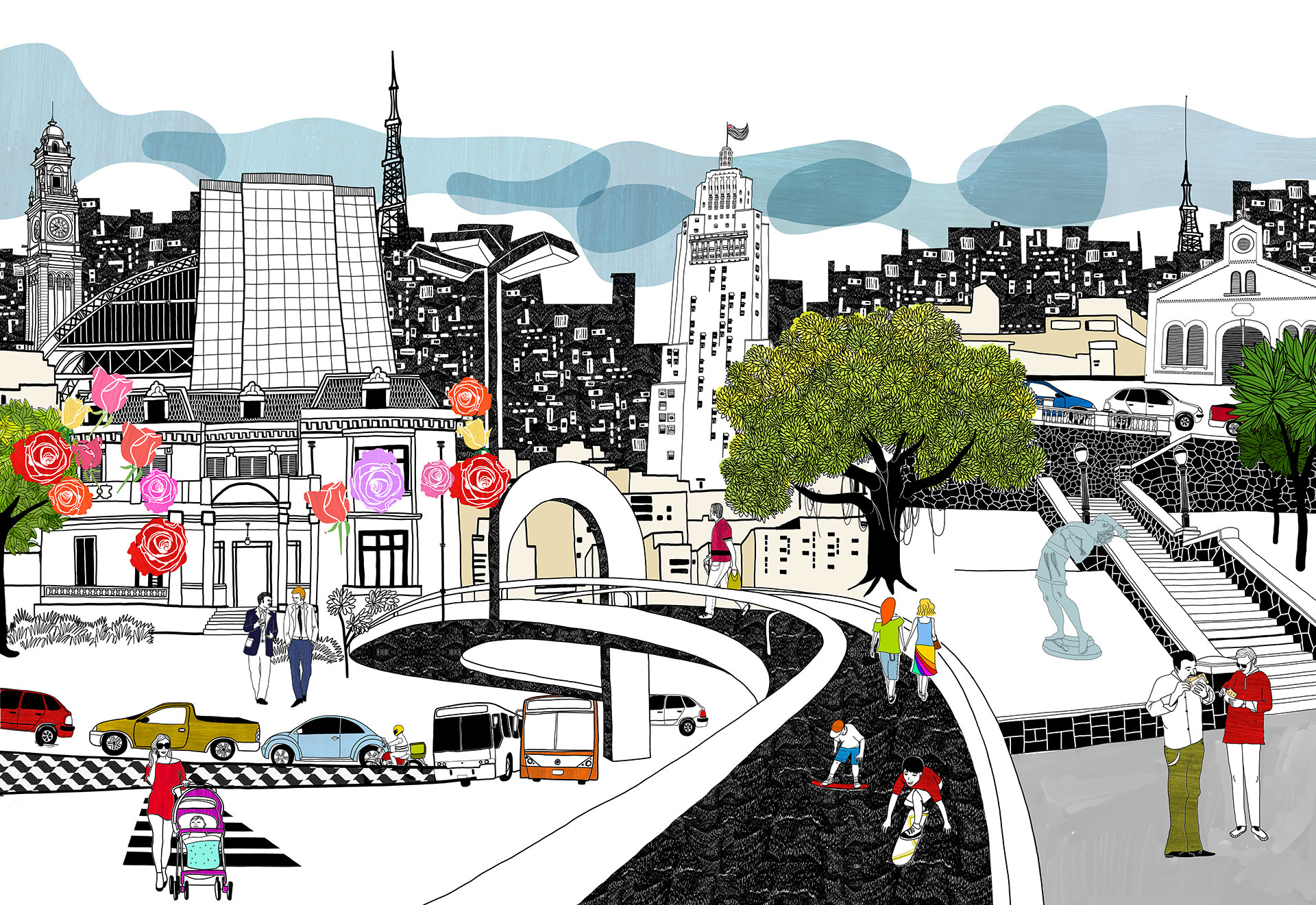 Campaign illustration for São Paulo City Tourism Department made by Adriana Alves