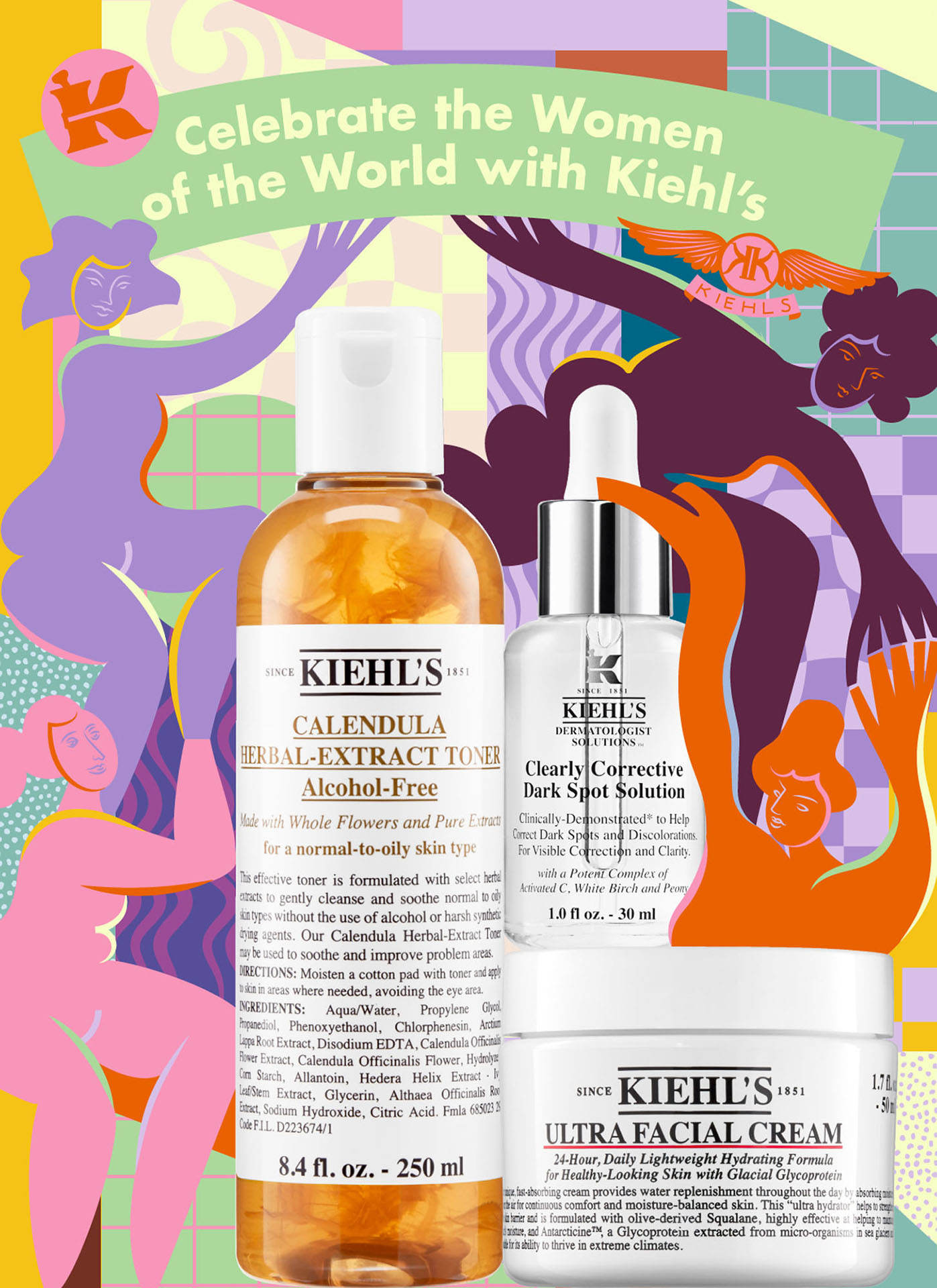 Ilustração para campanha de International Women's Day para Kiehls feita por Marina Esmeraldo