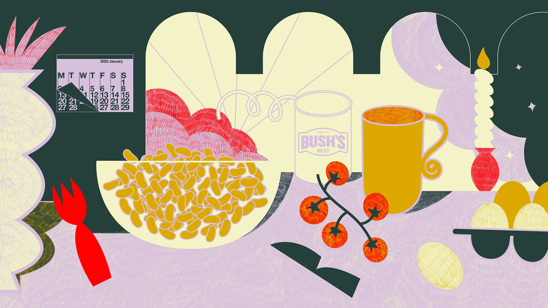 Bush & Beans, ilustração digital feita pela Marina Esmeraldo para artigo