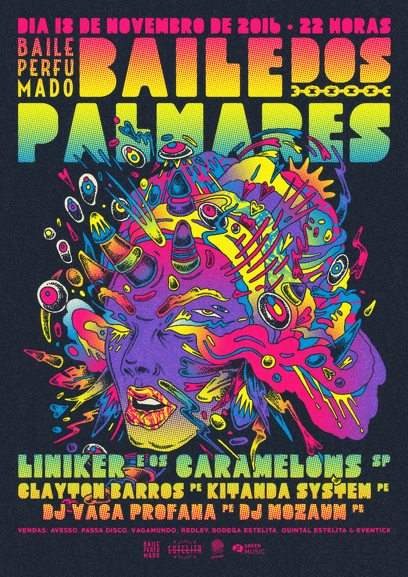 Ilustração de pôster de festival musical para o Baile Perfumado